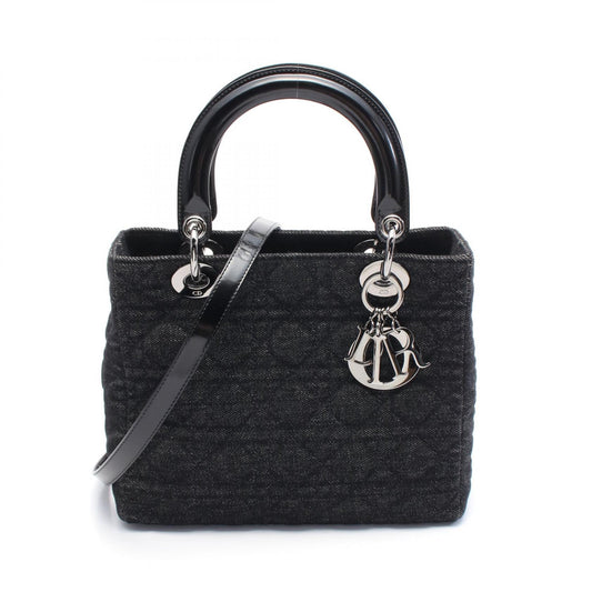 Dior Lady Dior Denim Leather Handbag Black