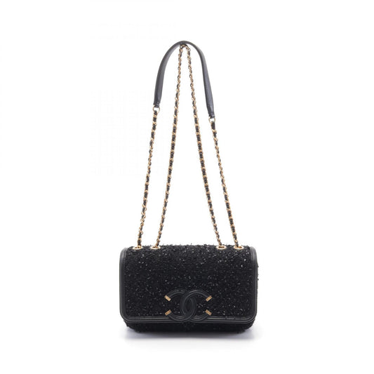 Chanel CC Filigree Shoulder Bag Fabric Leather