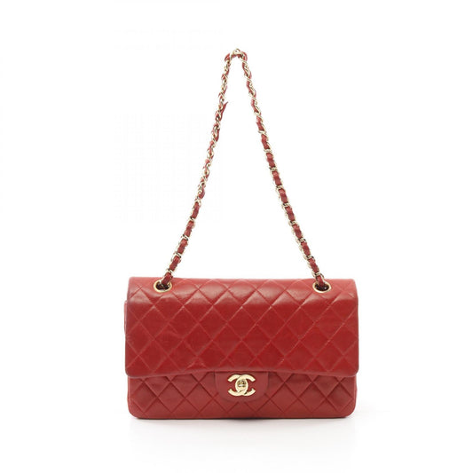 Chanel Matelasse W Flap Shoulder Bag Red Lambskin