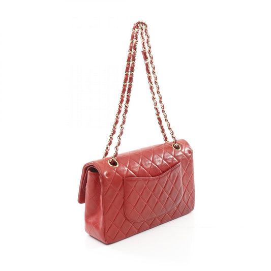 Chanel Matelasse W Flap Shoulder Bag Red Lambskin