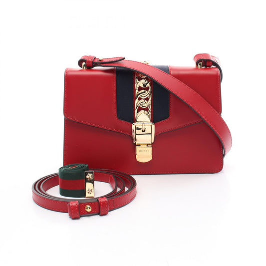 Gucci Sylvie Small Web Line Leather Canvas Shoulder Bag