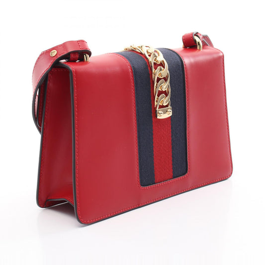 Gucci Sylvie Small Web Line Leather Canvas Shoulder Bag