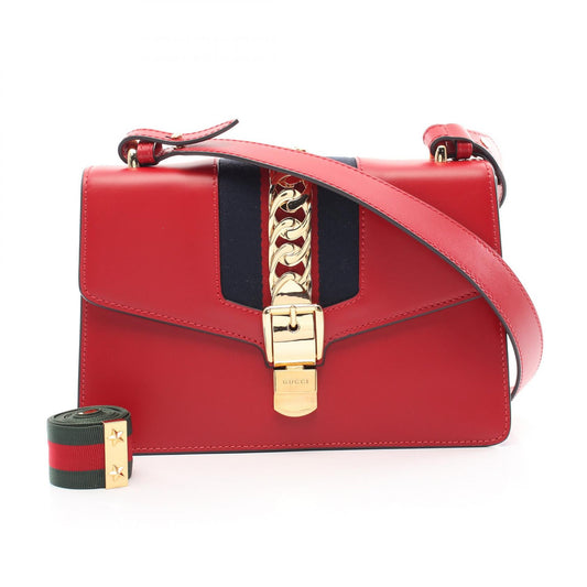 Gucci Sylvie Small Leather Shoulder Bag Red