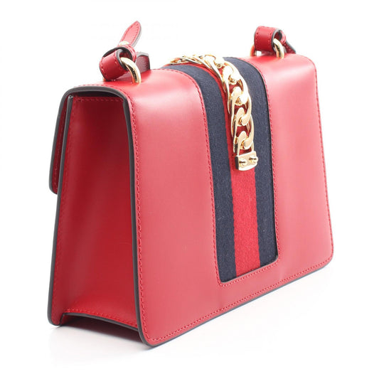 Gucci Sylvie Small Leather Shoulder Bag Red