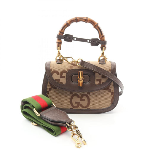Gucci Bamboo 19477 Jumbo GG Canvas Leather Handbag