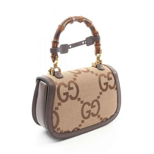 Gucci Bamboo 19477 Jumbo GG Canvas Leather Handbag