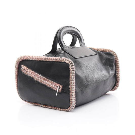 Chanel Leather Fabric Handbag Black/Pink