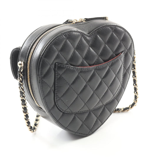 Chanel Heart Chain Lambskin Clutch Bag Black