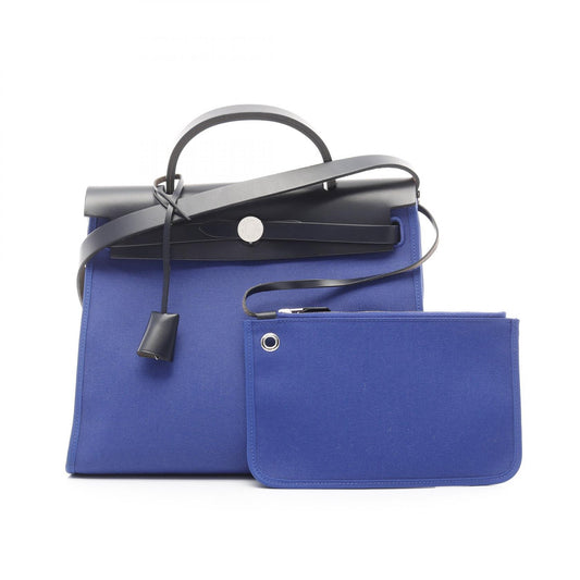 Hermes Canvas Leather Handbag Blue