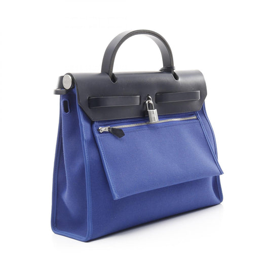 Hermes Canvas Leather Handbag Blue