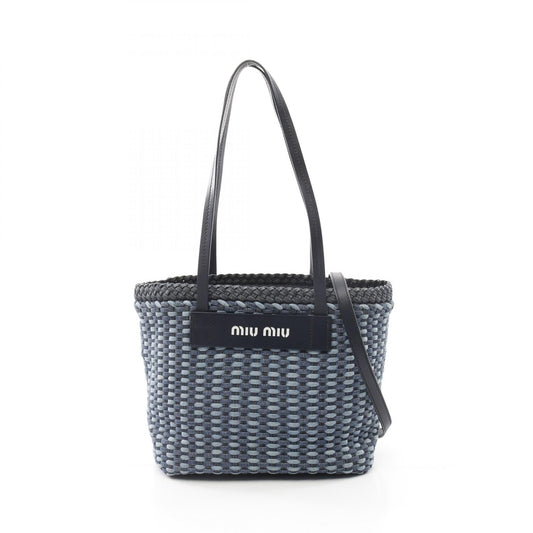Miu Miu Intreccio Denim Leather Tote Bag 5BG193