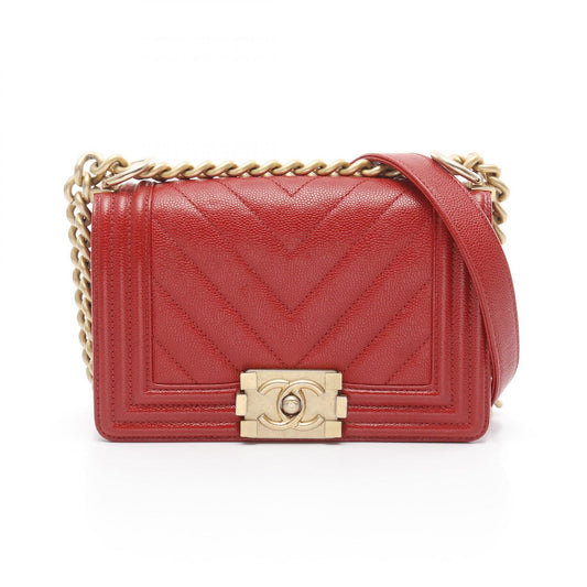 Chanel Boy Small Chevron V-Stitch Leather Shoulder Bag Red