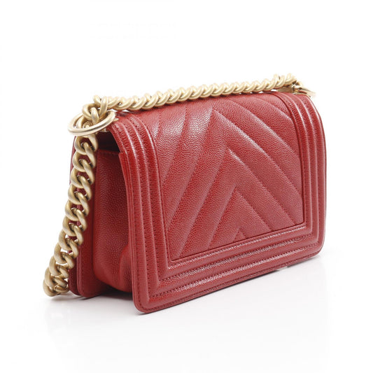 Chanel Boy Small Chevron V-Stitch Leather Shoulder Bag Red