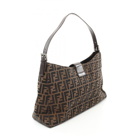 Fendi Mamma Baguette Canvas Leather Shoulder Bag