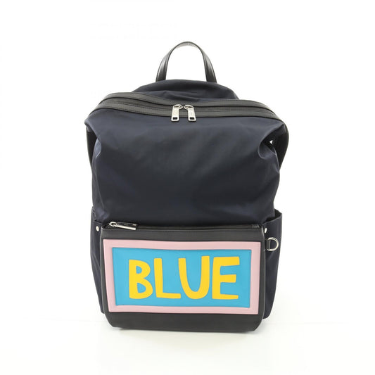 Fendi Nylon Leather Backpack Blue 7VZ035