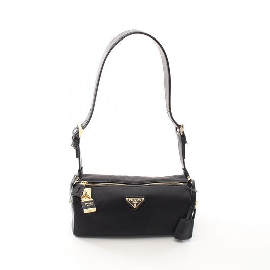 Prada Nylon Leather Shoulder Bag Black