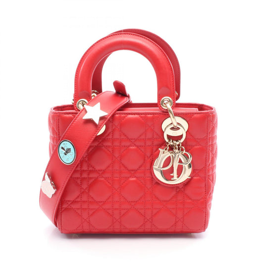 Dior Lady Dior Small Leather Handbag Red