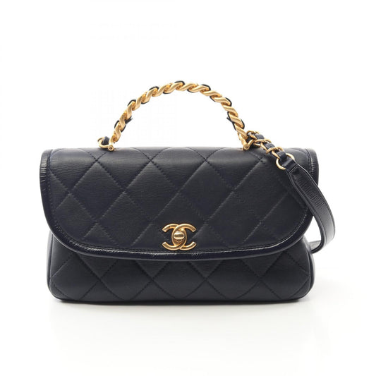 Chanel Lambskin Top Handle Shoulder Bag Navy