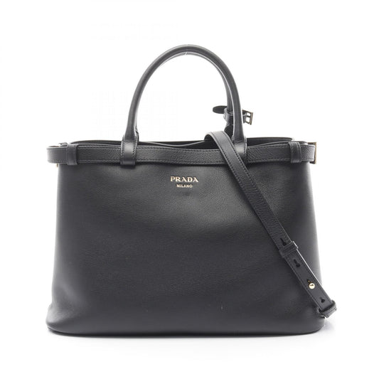 Prada Leather Buckle Double Belt Medium Handbag