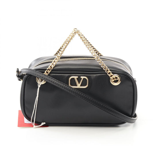 Valentino Garavani V Logo Leather Handbag Black