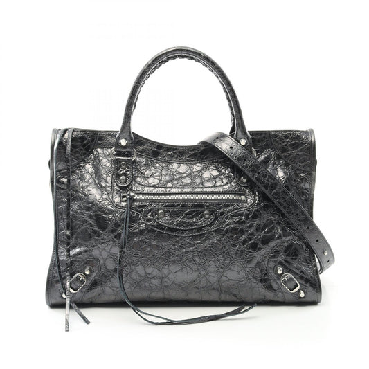 Balenciaga City Medium Leather Handbag Gray