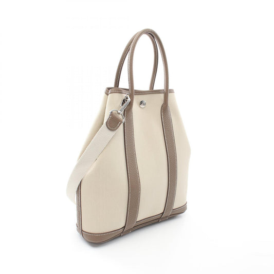Hermes Garden File PM Canvas Leather Tote Bag