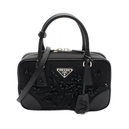 Prada Nylon Saffiano Leather Handbag Black