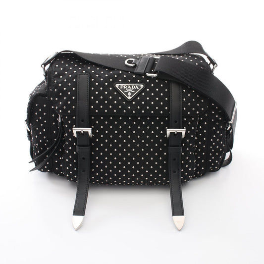 Prada Nylon Leather Studded Shoulder Bag