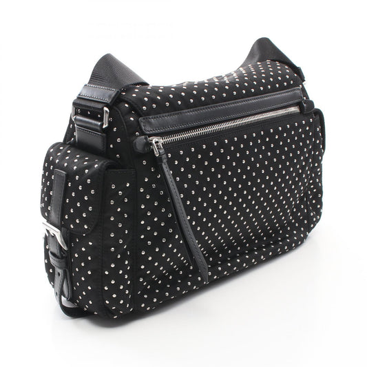 Prada Nylon Leather Studded Shoulder Bag