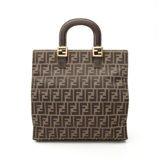 Fendi Zucca Canvas Leather Tote Bag
