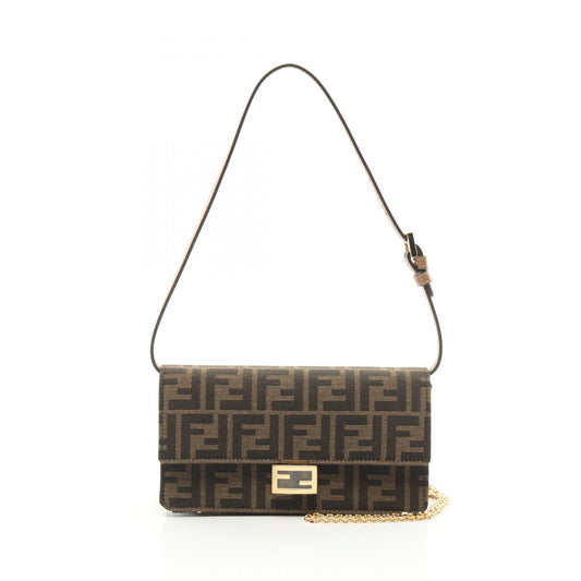 Fendi Baguette Zucca Canvas Leather Shoulder Bag