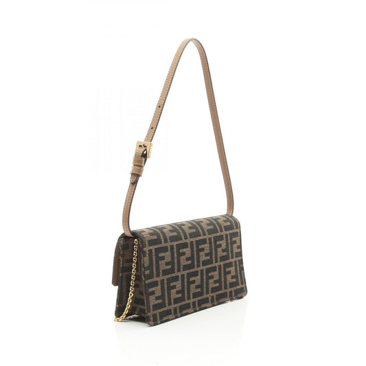 Fendi Baguette Zucca Canvas Leather Shoulder Bag