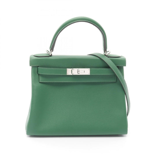 Hermes Kelly 28 Leather Handbag Green