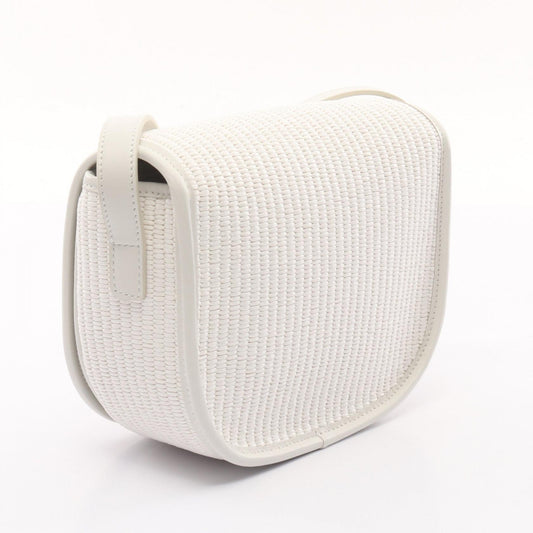Celine Leather Straw Folco Triomphe Shoulder Bag