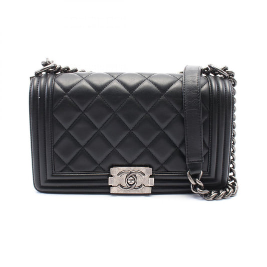 Chanel Boy Leather Shoulder Bag Black A67086