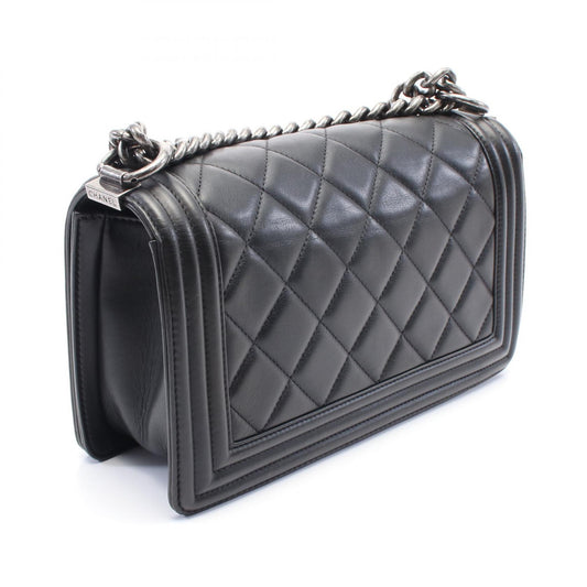 Chanel Boy Leather Shoulder Bag Black A67086