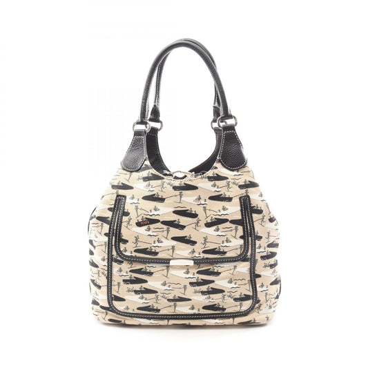 Tod's Canvas Leather Handbag Beige/Black