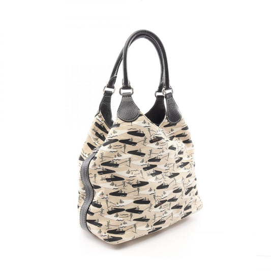 Tod's Canvas Leather Handbag Beige/Black