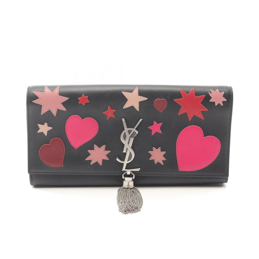 Yves Saint Laurent Leather Monogram Tassel Clutch