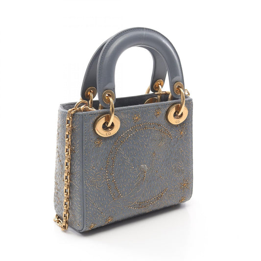 Dior Lady Dior Mini Leather Handbag Blue