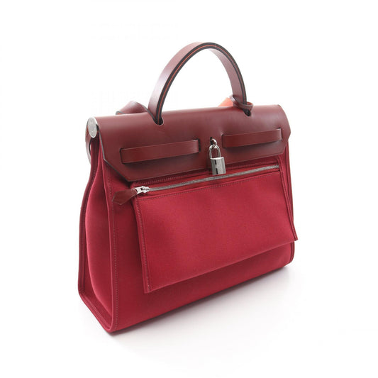 Hermes Canvas Leather Handbag Rouge Kazak