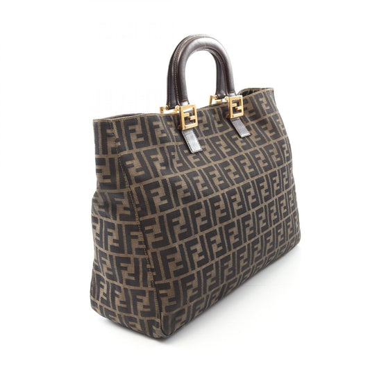 Fendi Zucca Canvas Leather Tote Bag