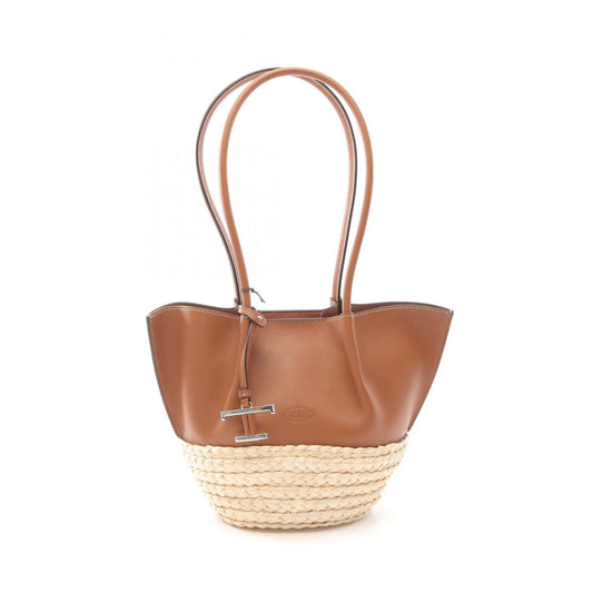 Tod's Leather Raffia Timeless Tote Bag