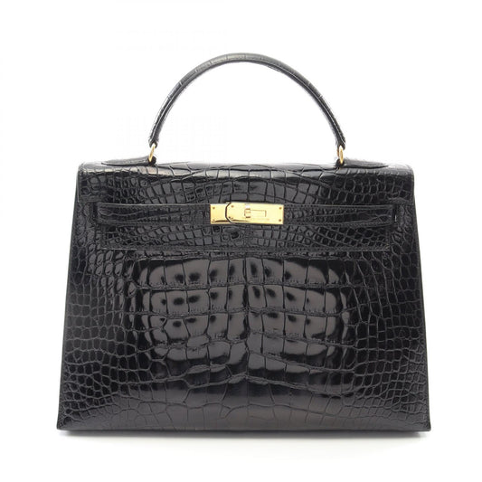 Hermes Kelly 32 Alligator Handbag Black
