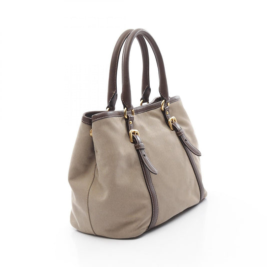 Prada Logo Jacquard Canvas Leather Tote Bag
