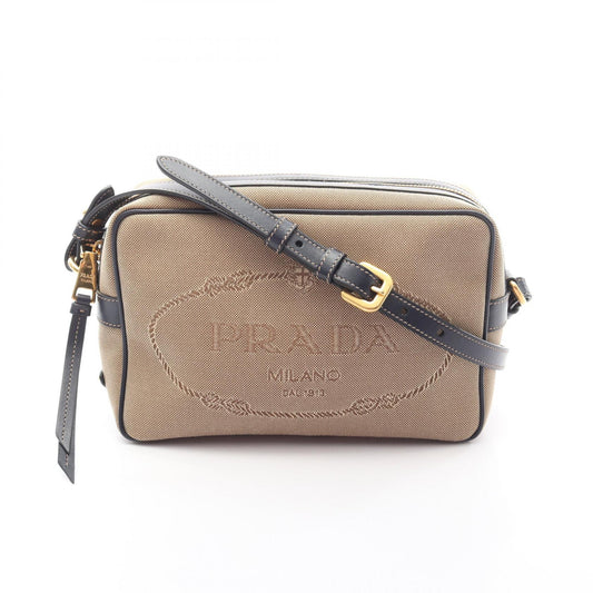 Prada Canvas Leather Logo Jacquard Shoulder Bag