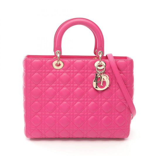 Dior Lady Dior Large Leather Handbag Pink