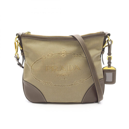 Prada Logo Jacquard Canvas Leather Shoulder Bag