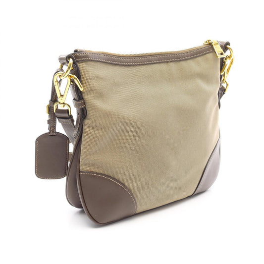 Prada Logo Jacquard Canvas Leather Shoulder Bag