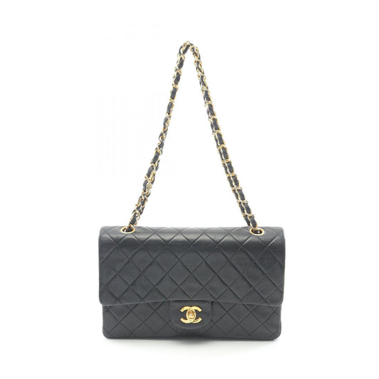 Chanel Matelasse W Flap Shoulder Bag Lambskin Black A01112